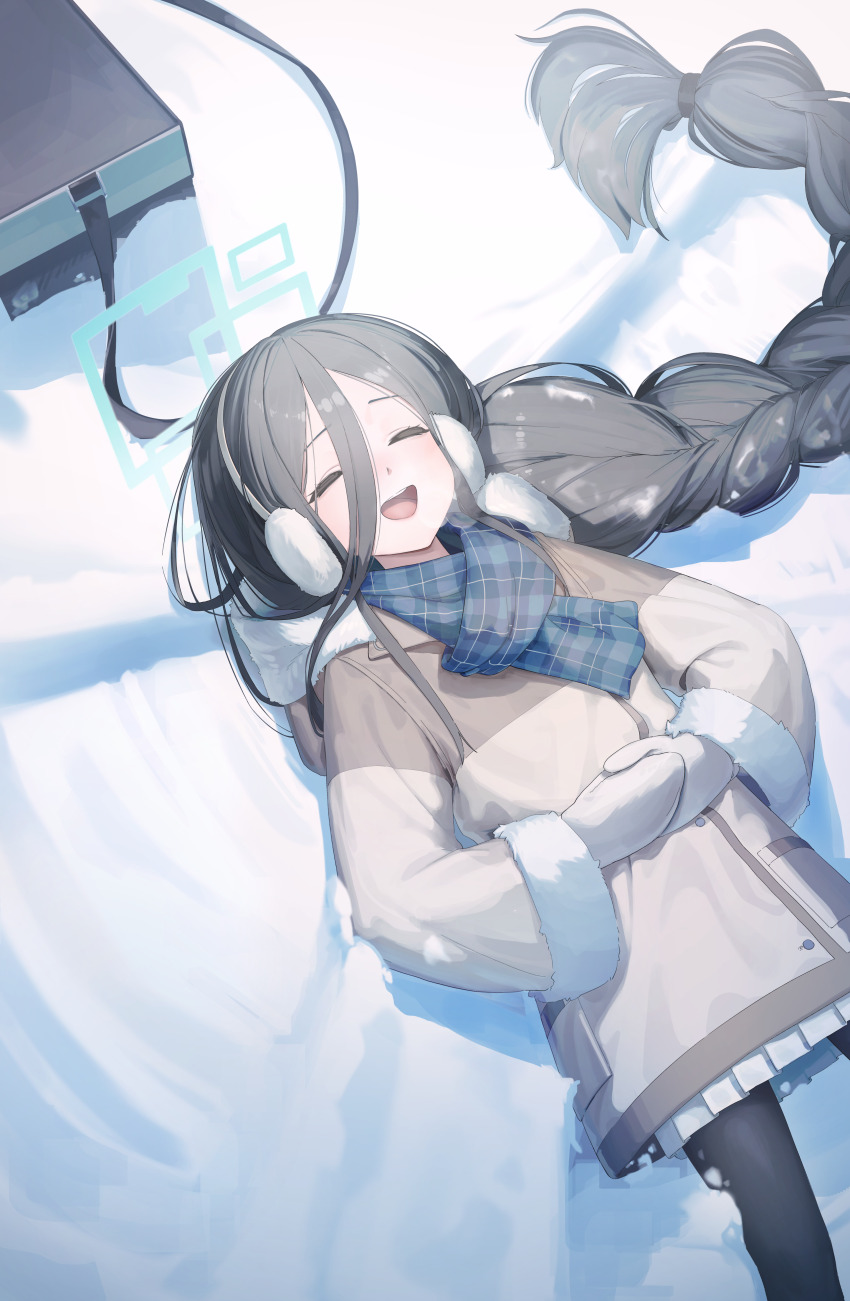 1girl, absurdres, aris_(blue_archive), aris_(winter)_(blue_archive), black_hair, black_pantyhose, blue_archive, blue_scarf