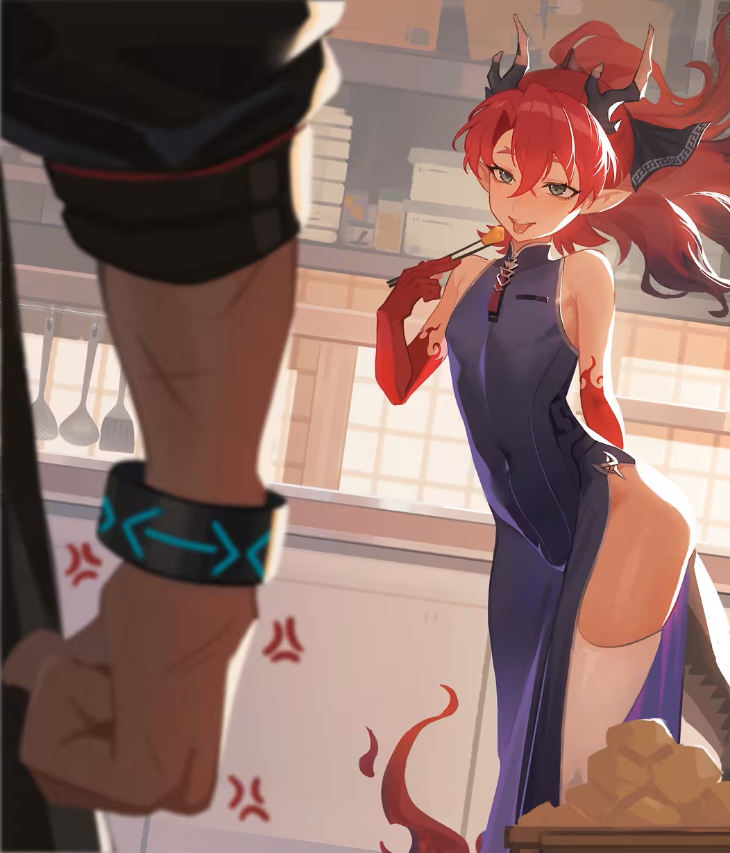 2boys, arknights, china_dress, chinese_clothes, dress, highres, multiple_boys, red_hair, trap, yu_(arknights)