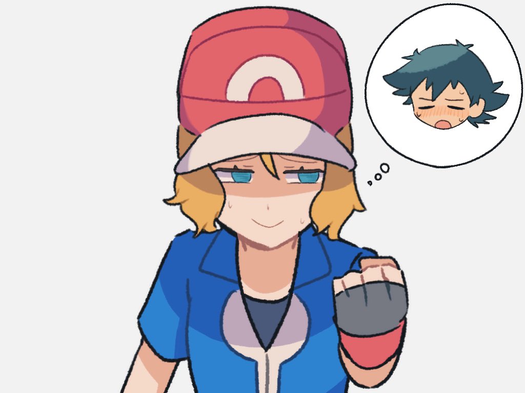 1girl, ash_ketchum, ash_ketchum_(cosplay), blonde_hair, blue_eyes, blue_jacket, clenched_hand, closed_mouth