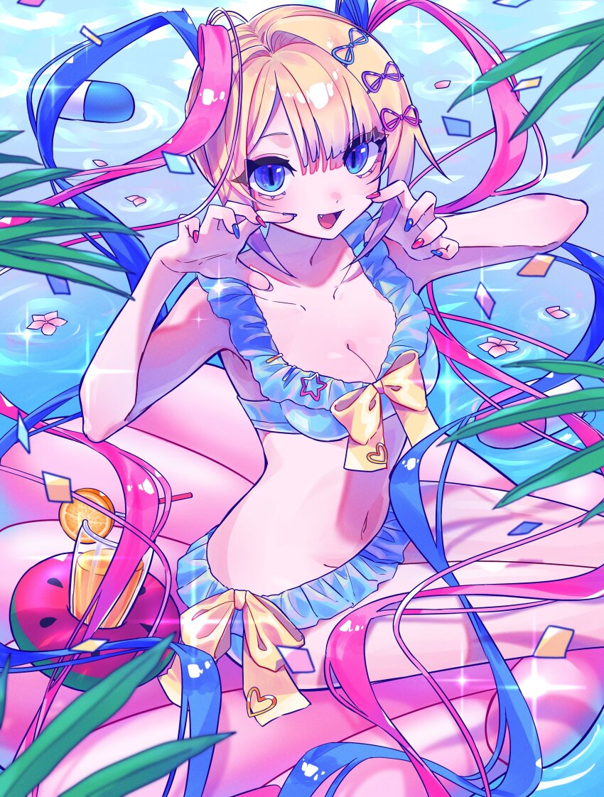 1girl, absurdres, alternate_costume, armpits, bare_arms, bare_shoulders, blonde_hair, blue_eyes