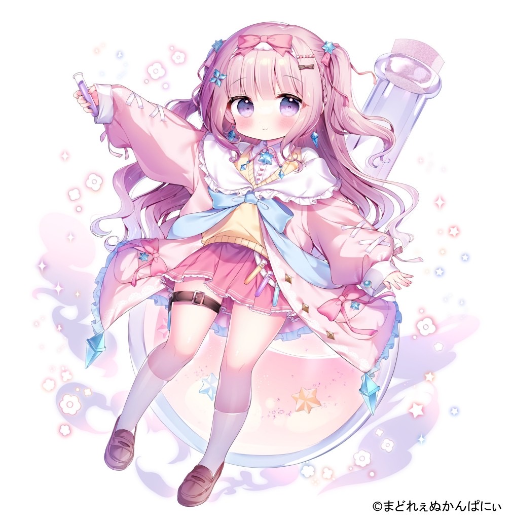 1girl, arm_up, aurora_(lily_ange), black_bow, bow, braid, buttons, closed_mouth