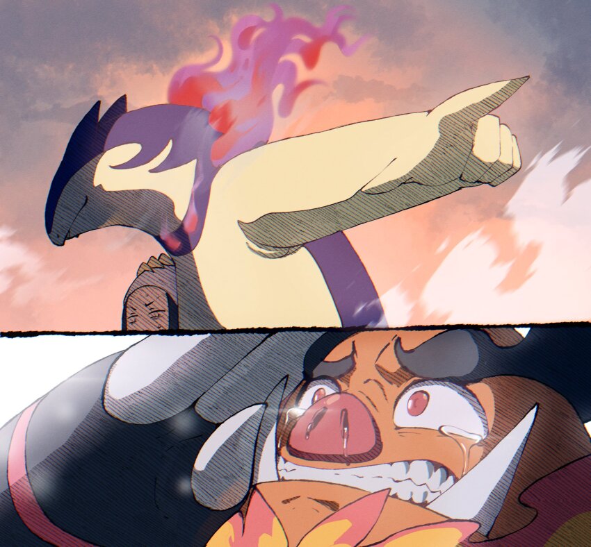 1girl, 2024_pokemon_teraleak, akari_(pokemon), black_hair, boku_no_hero_academia, commentary, emboar, english_commentary