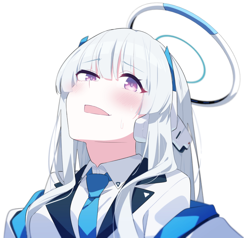 1girl, blazer, blue_archive, blue_necktie, collared_shirt, commentary, duokuma, english_commentary