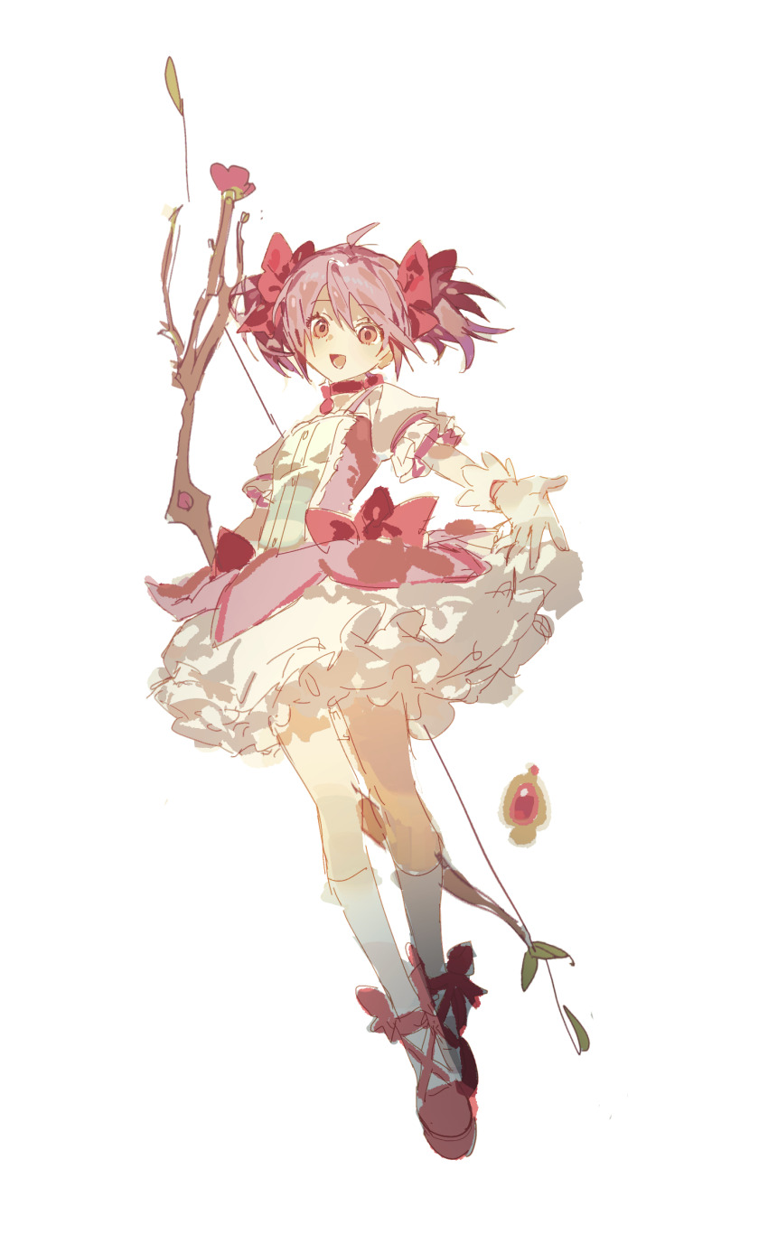 1girl, :d, absurdres, bow, bow_(weapon), bubble_skirt, choker, dress