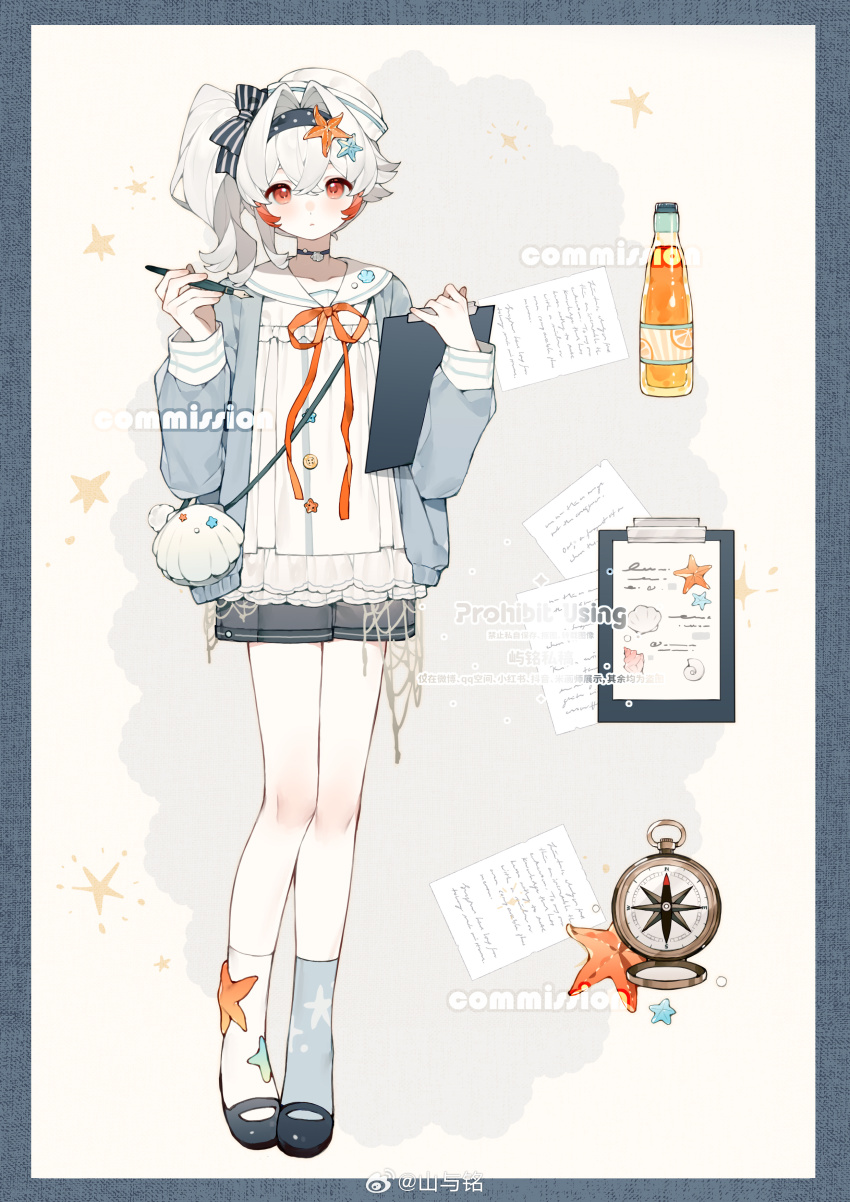 1girl, absurdres, character_request, coat, denim, denim_shorts, fishnets, full_body