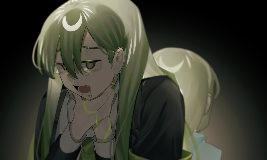 2boys, :d, armband, back-to-back, black_jacket, crying, crying_with_eyes_open, dress_shirt