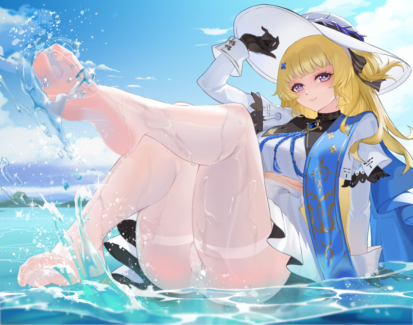 1girl, absurdres, aged_up, alternate_breast_size_(larger), black_collar, black_gloves, blonde_hair, blue_gem