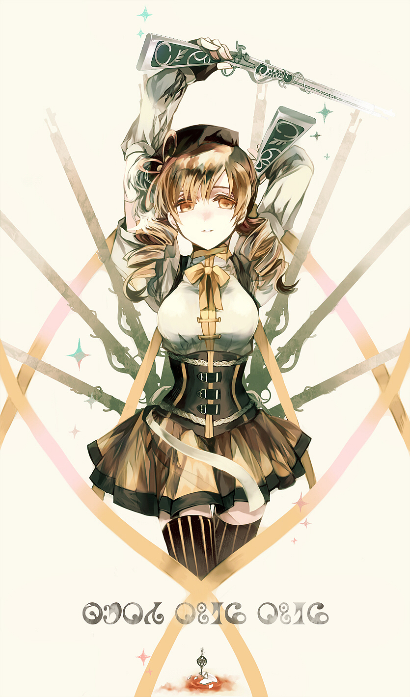 10s, 1girl, bad_id, bad_pixiv_id, beret, blonde_hair, bow, brown_thighhighs