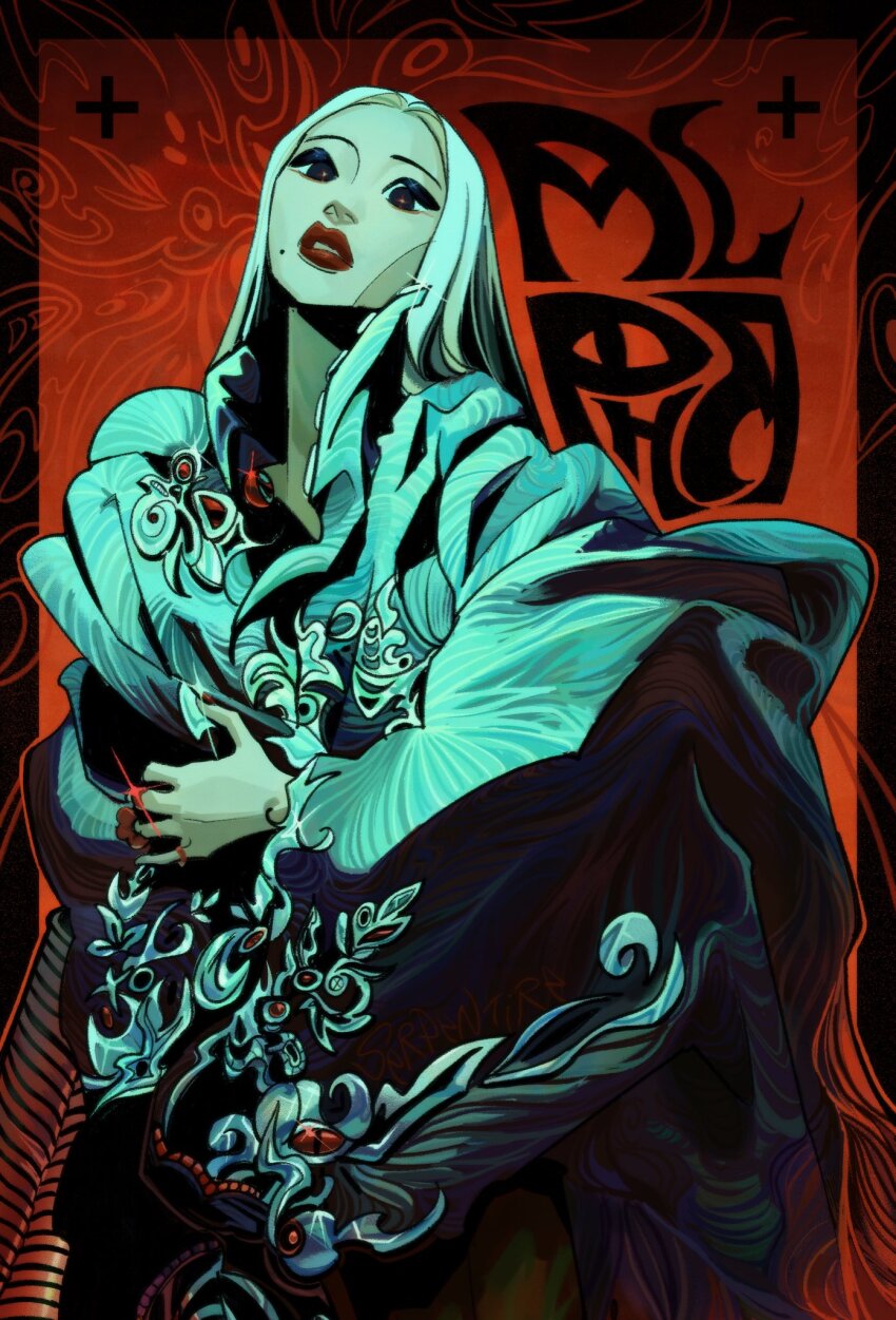 1girl, 2ne1, album_name, black_border, black_eyeshadow, border, cl_(rapper), commentary