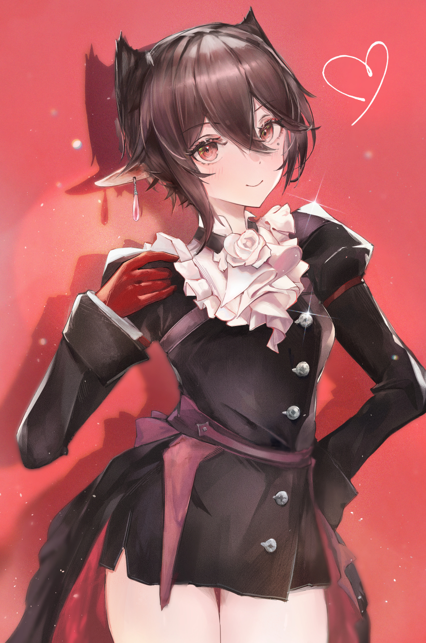 1girl, absurdres, arknights, ascot, blush, brown_hair, chinese_commentary, closed_mouth