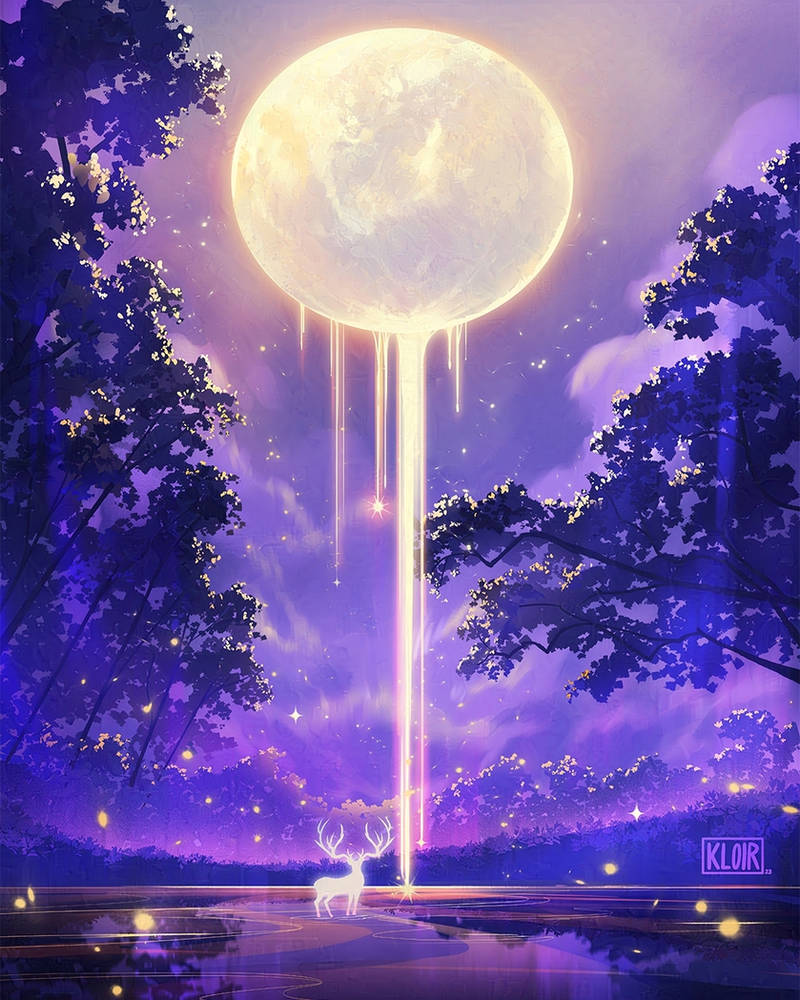 antlers, cloud, deer, deer_antlers, dripping, forest, full_moon, glowing