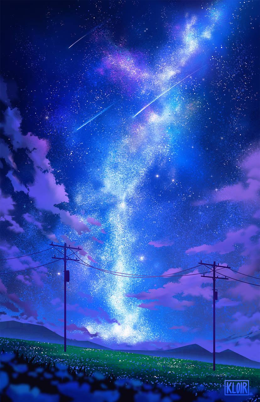 cable, cloud, flower, galaxy, grass, grasslands, highres, kloir