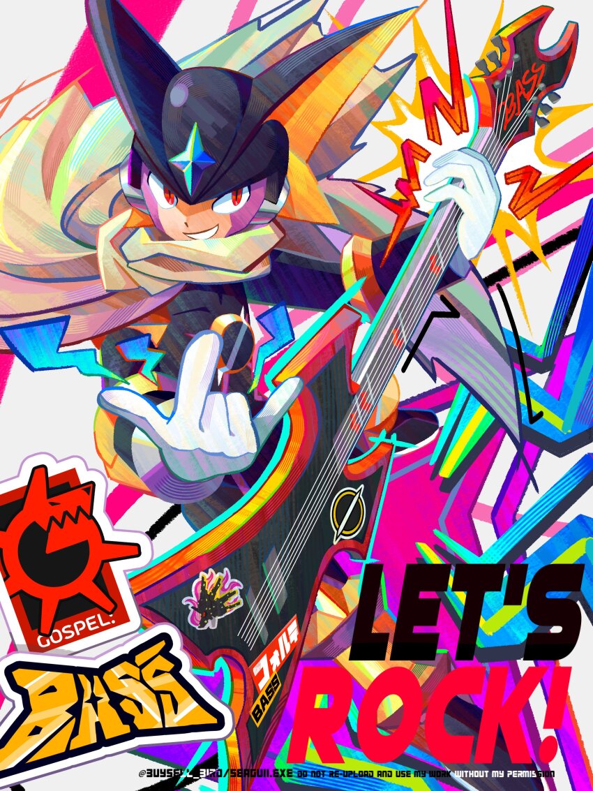 1boy, absurdres, bass.exe_(mega_man), black_bodysuit, black_helmet, bodysuit, brown_cloak, buysell_bird