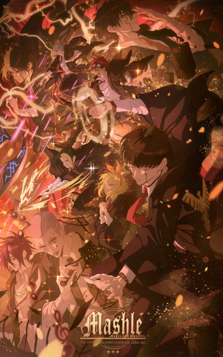 1girl, 6+boys, absurdres, black_hair, black_robe, blonde_hair, blue_hair, carpaccio_luo-yang