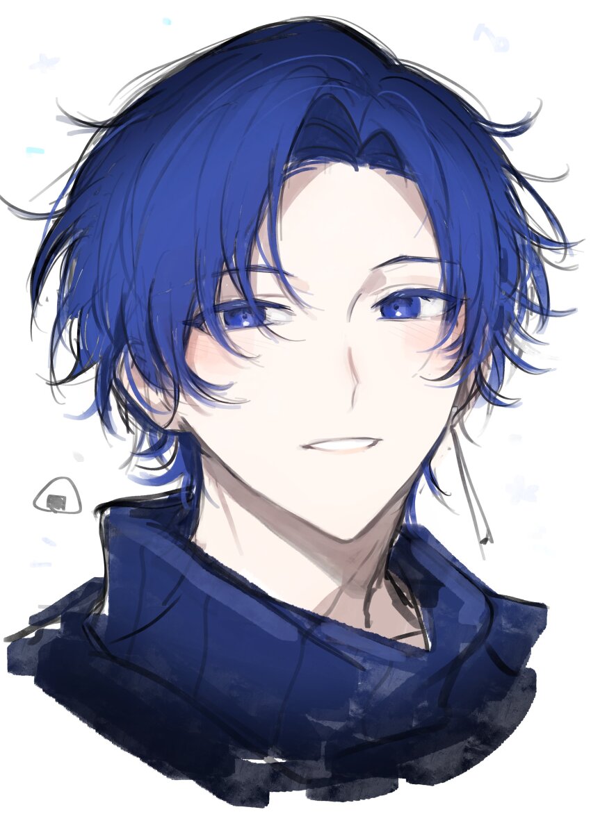 1boy, absurdres, blue_eyes, blue_hair, colorful_festival_(project_sekai), commentary, cropped_shoulders, curtained_hair