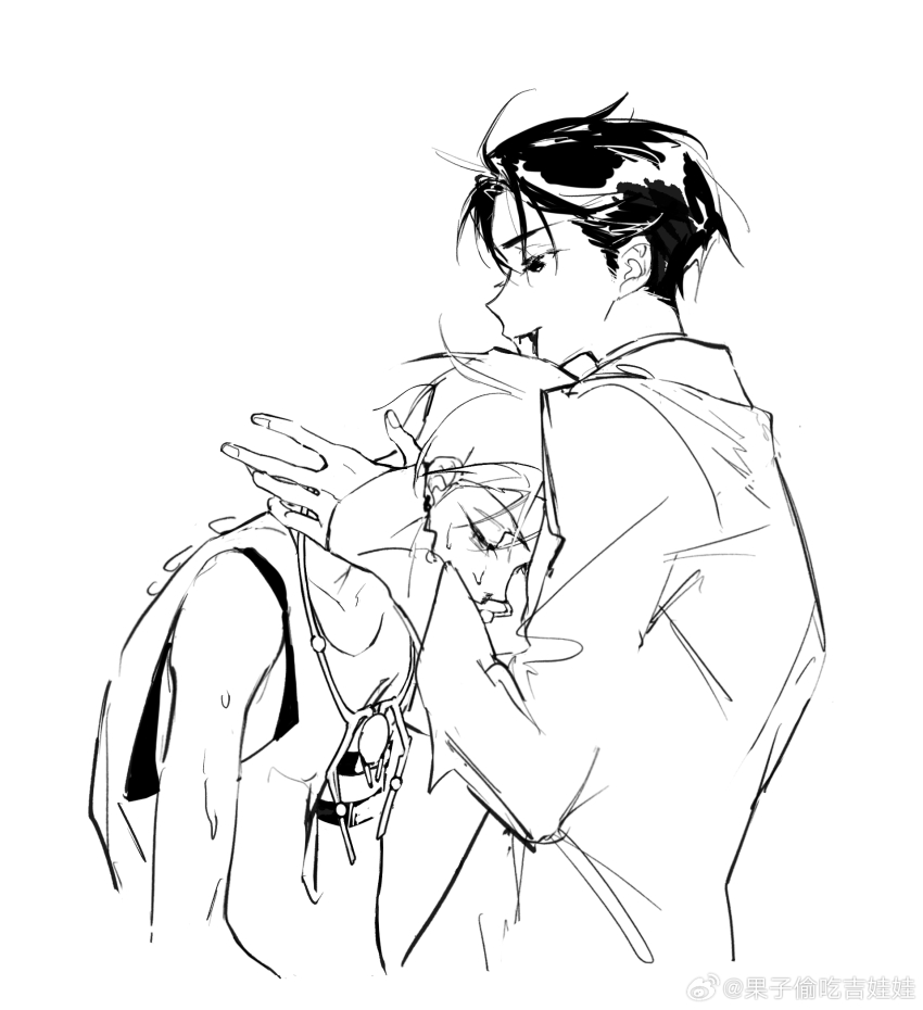 2boys, alien_stage, artist_name, blood, blood_from_mouth, chinese_commentary, coat, commentary