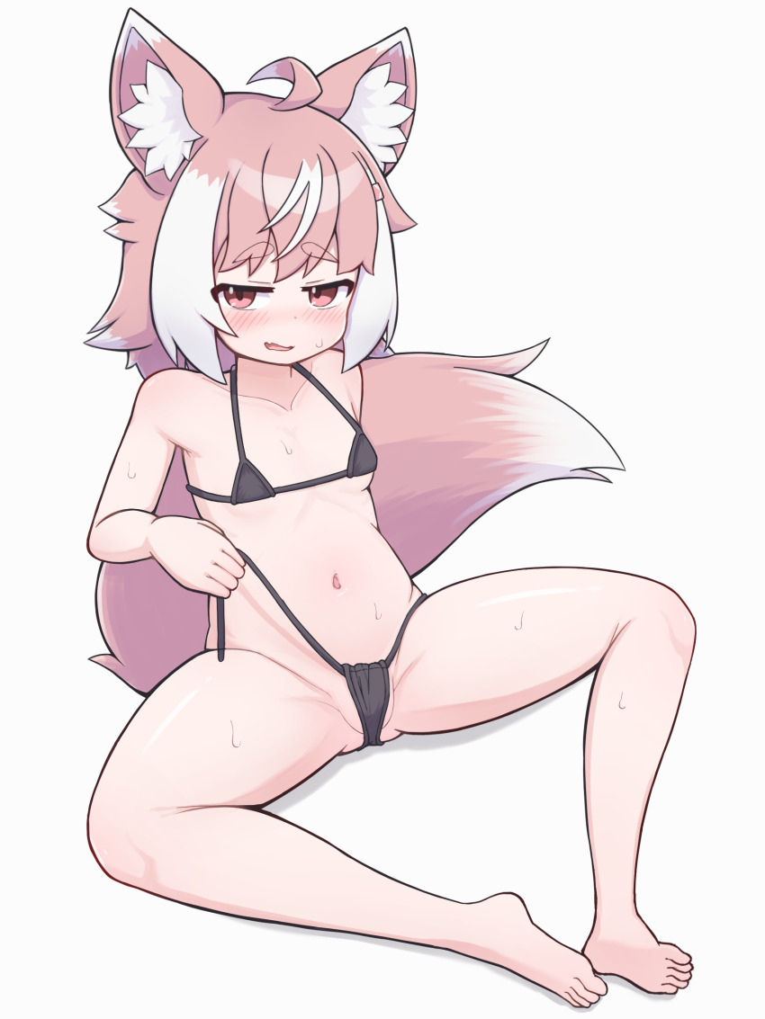 1girl, absurdres, animal_ears, bikini, black_bikini, breasts, highres, loli