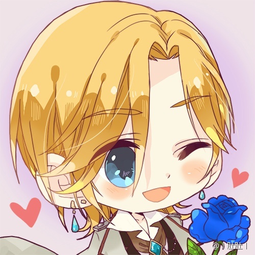 1boy, ascot, blonde_hair, blue_eyes, blue_flower, blue_rose, blush_stickers, brooch