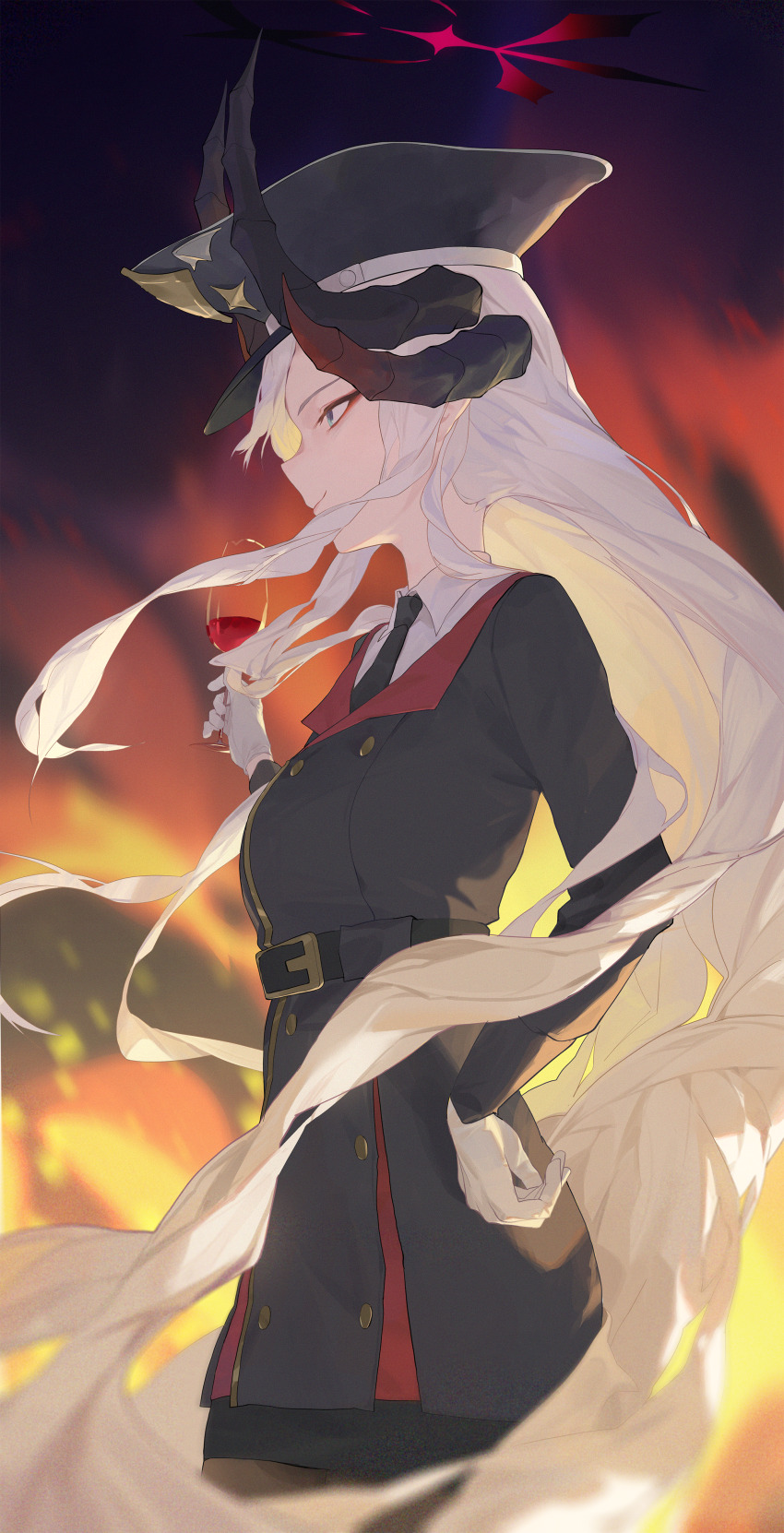 1girl, absurdres, black_coat, black_hat, black_necktie, black_pantyhose, black_skirt, blue_archive