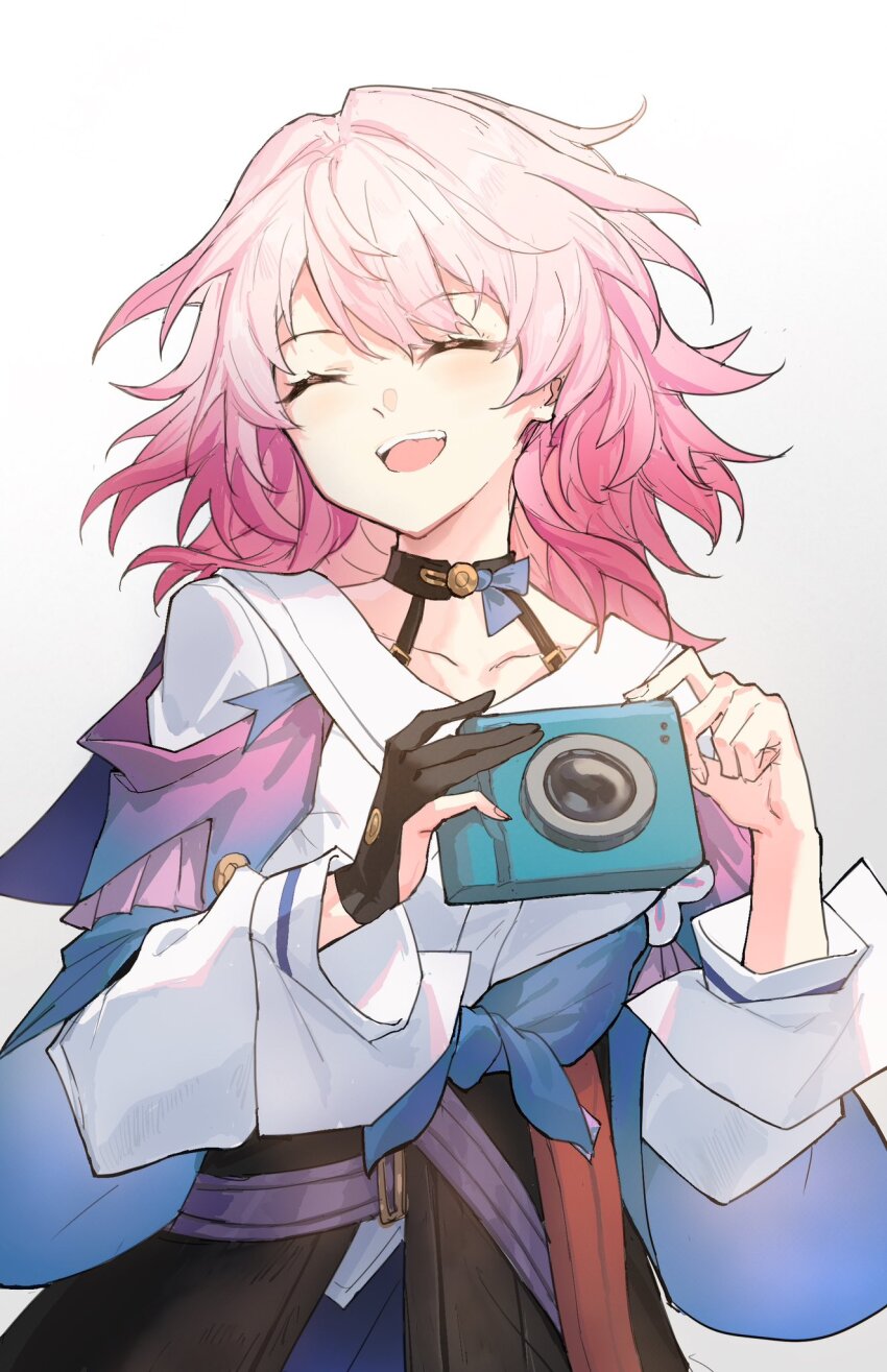 1girl, black_choker, black_gloves, black_overskirt, blue_jacket, blue_skirt, bra_strap, choker