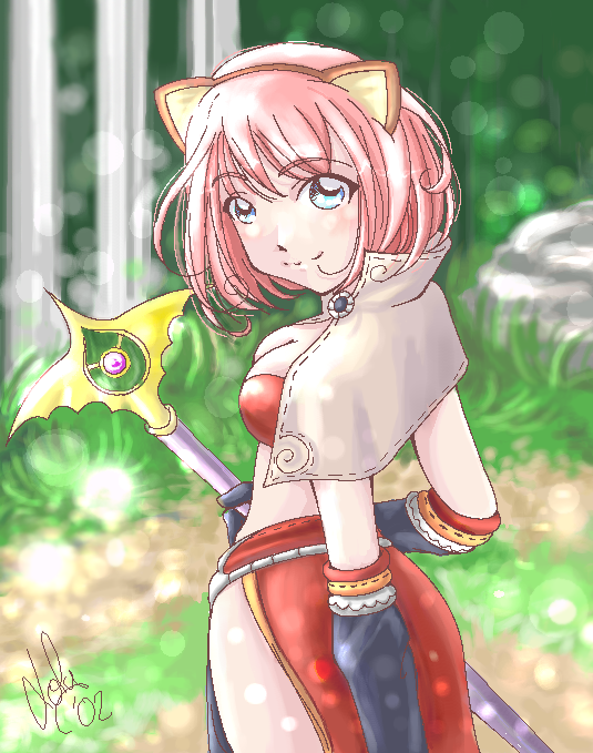 1girl, animal_ears, bad_id, bikini, bikini_top_only, black_gloves, blurry, blurry_background