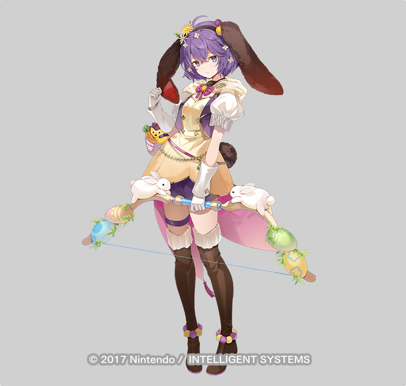 1girl, animal_ears, bernadetta_von_varley, bernadetta_von_varley_(spring), boots, bow_(weapon), closed_mouth, cute_weapon