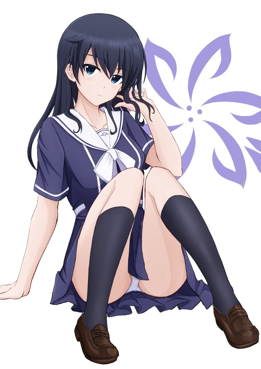 1girl, absurdres, alice_gear_aegis, black_thighhighs, blue_eyes, blue_hair, highres, koashi_mutsumi