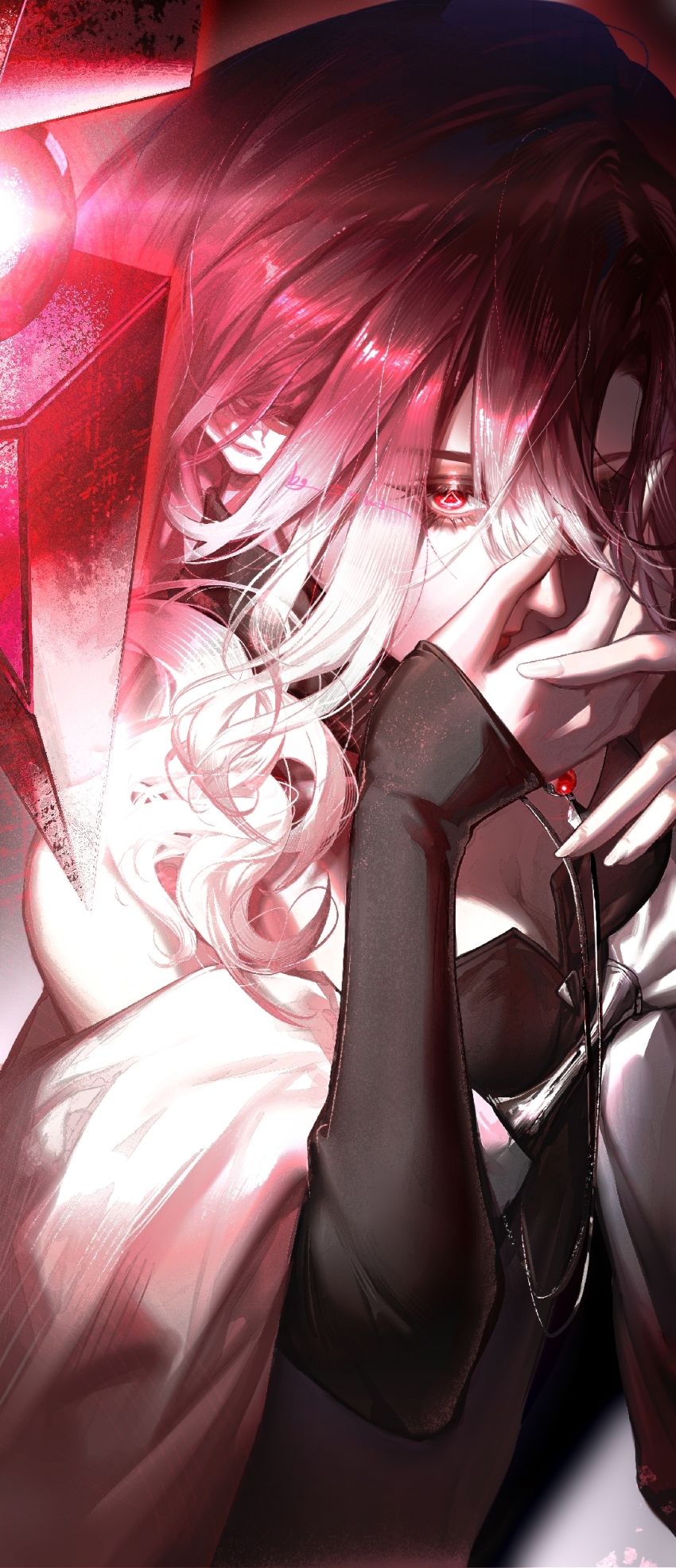 1girl, absurdres, black_dress, black_sleeves, breasts, chinese_commentary, cleavage, commentary