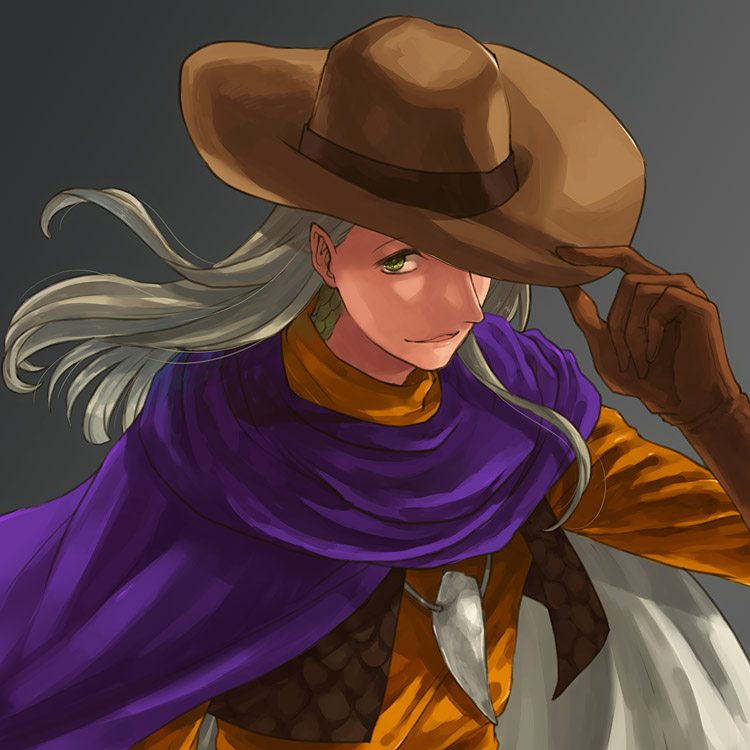 1boy, blonde_hair, brown_gloves, brown_hat, brown_vest, cape, commentary_request, dragon_quest