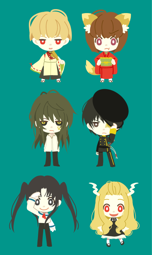 >:), 2girls, 3boys, :d, :o, albino, animal_ear_fluff, animal_ears