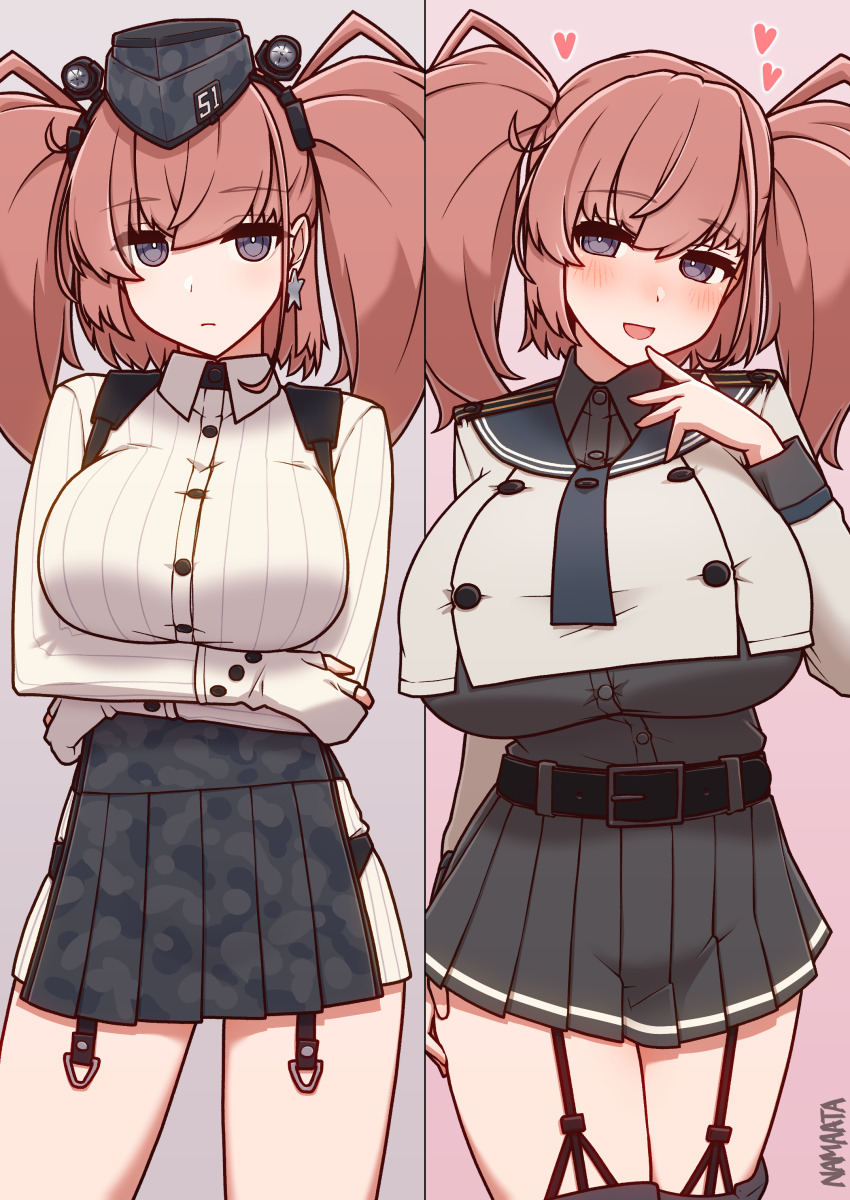 1girl, absurdres, atlanta_(kancolle), belt, black_belt, black_hat, black_sailor_collar, black_shirt