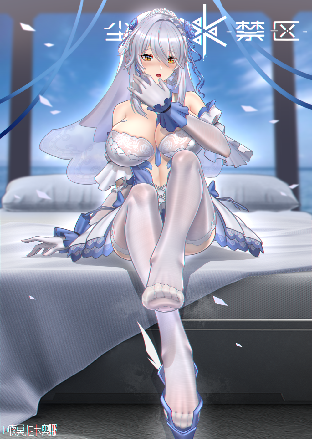 1girl, blush, breasts, feet, highres, large_breasts, left_shoe_removed, long_hair