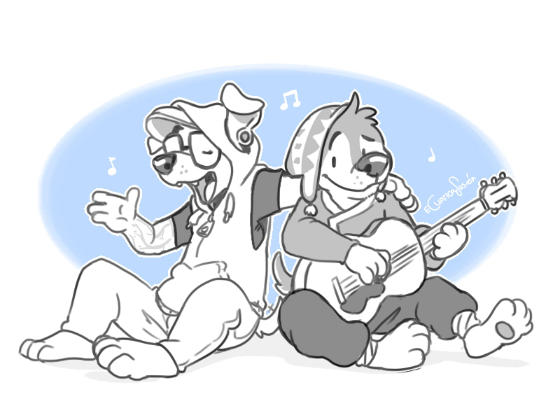 2boys, animal_crossing, animal_ears, animal_nose, artist_name, bodi_(rock_dog), closed_eyes, commentary