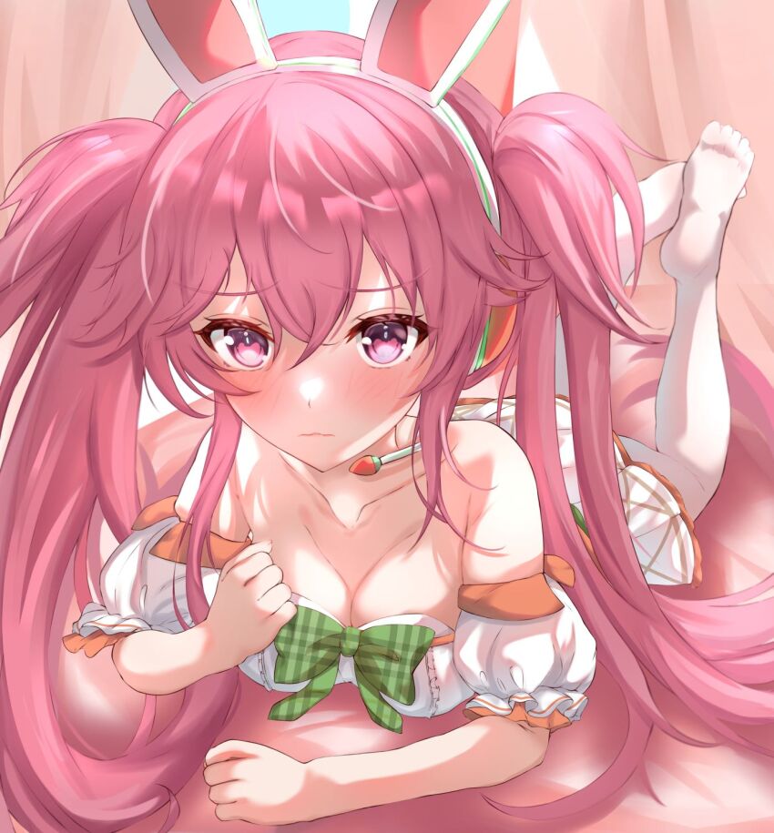 1girl, animal_ears, azur_lane, bare_shoulders, blush, breasts, cleavage, closed_mouth