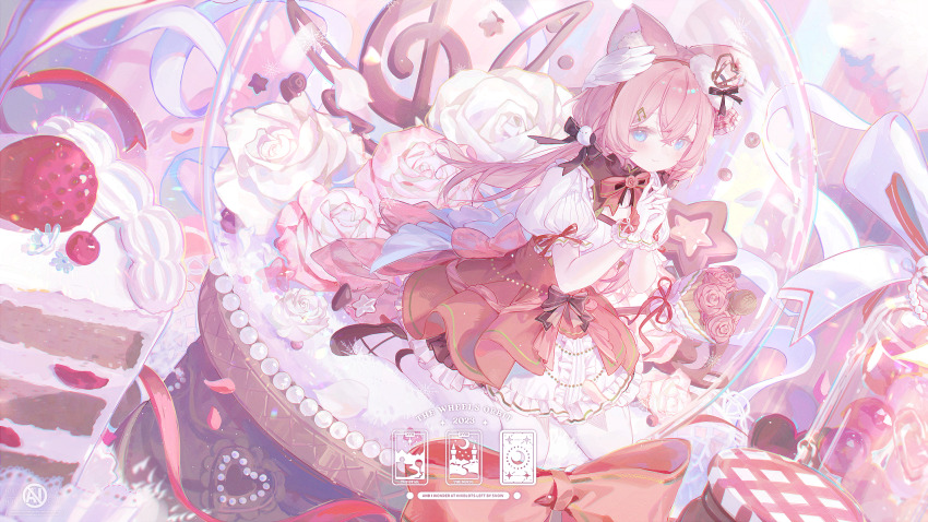 1girl, 2023, animal_ear_fluff, animal_ears, black_bow, black_shoes, blue_eyes, blush