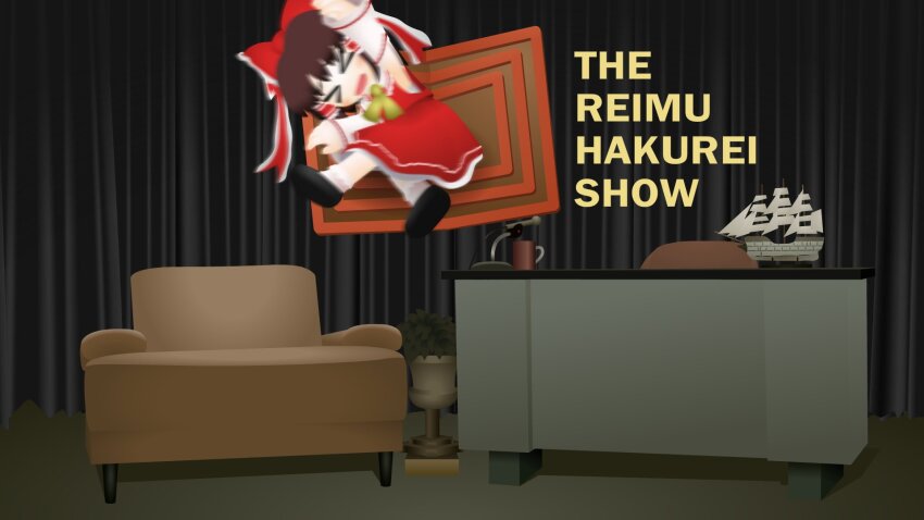 >_<, 1girl, :d, armchair, ascot, black_shoes, blush, bow