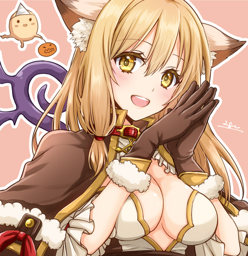 1girl, 20nigu, animal_ears, arch_mage_(ragnarok_online), blonde_hair, blush, breasts, brown_capelet