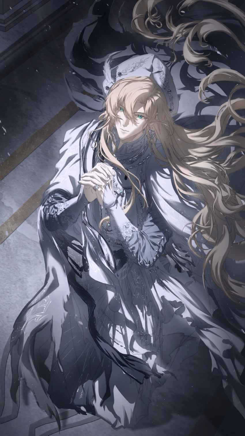 1boy, absurdres, alkaid_mcgrath, alkaid_mcgrath_(god_forsaken_land), black_sash, blonde_hair, blood, blood_on_clothes