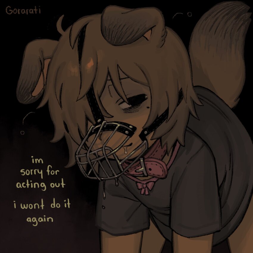 1girl, animal_ears, bow, brown_hair, child, collar, dark-skinned_female, dark_skin