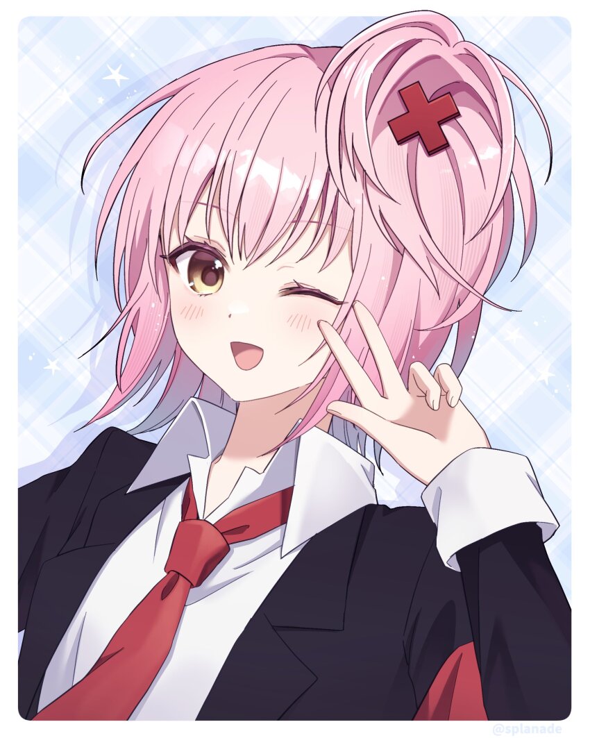 1girl, absurdres, highres, hinamori_amu, necktie, pink_hair, red_necktie, shugo_chara!