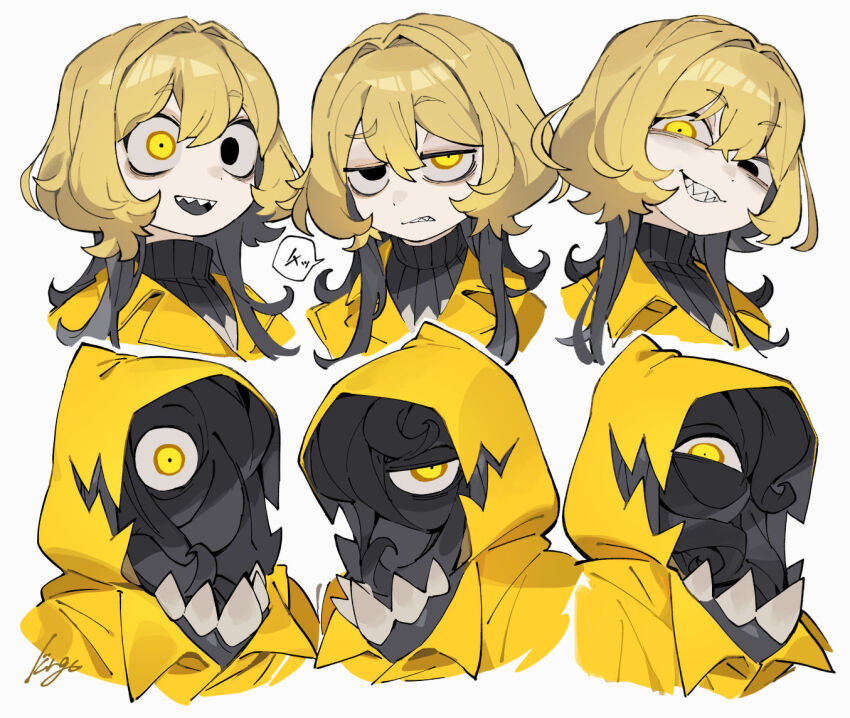 1boy, bags_under_eyes, black_eyes, blonde_hair, cthulhu_mythos, hastur, heterochromia, koroguchi
