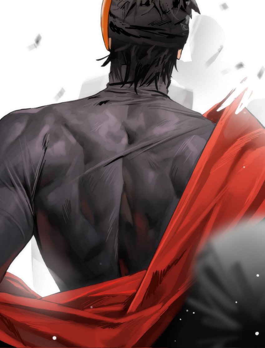 1boy, akatsuki_uniform, back, back_focus, black_hair, from_behind, highres, male_focus