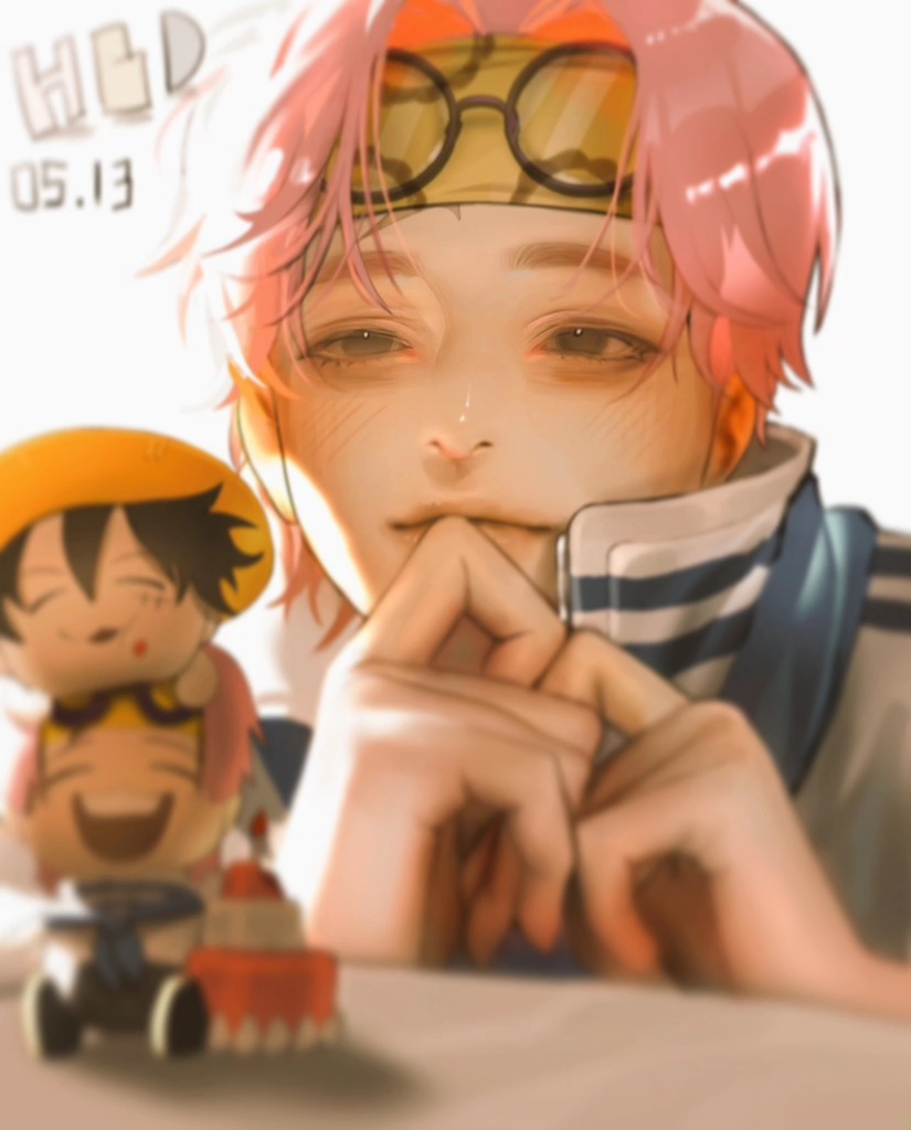 1boy, blush, character_doll, closed_eyes, doll, glasses, happy_birthday, headband