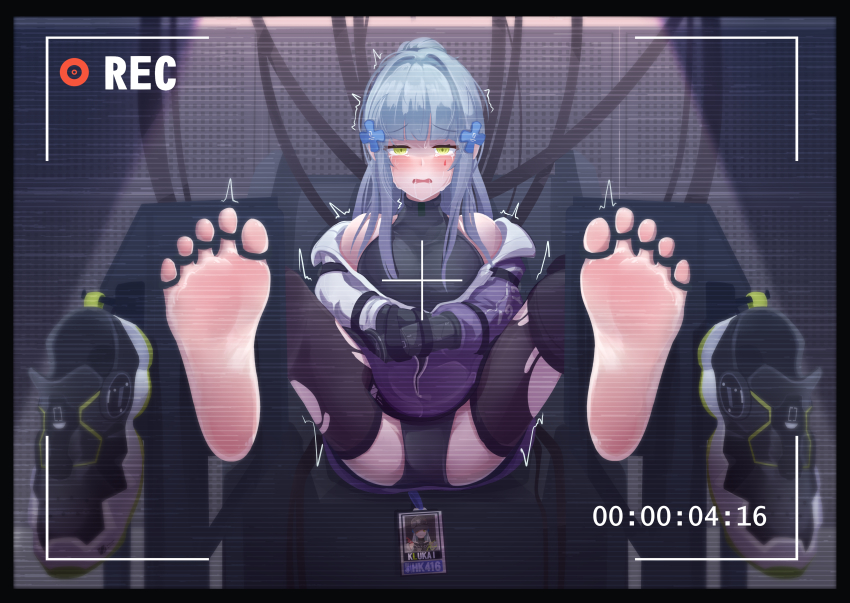 1girl, absurdres, barefoot, bdsm, bound_ankles, clukay_(neural_cloud), feet, foot_focus