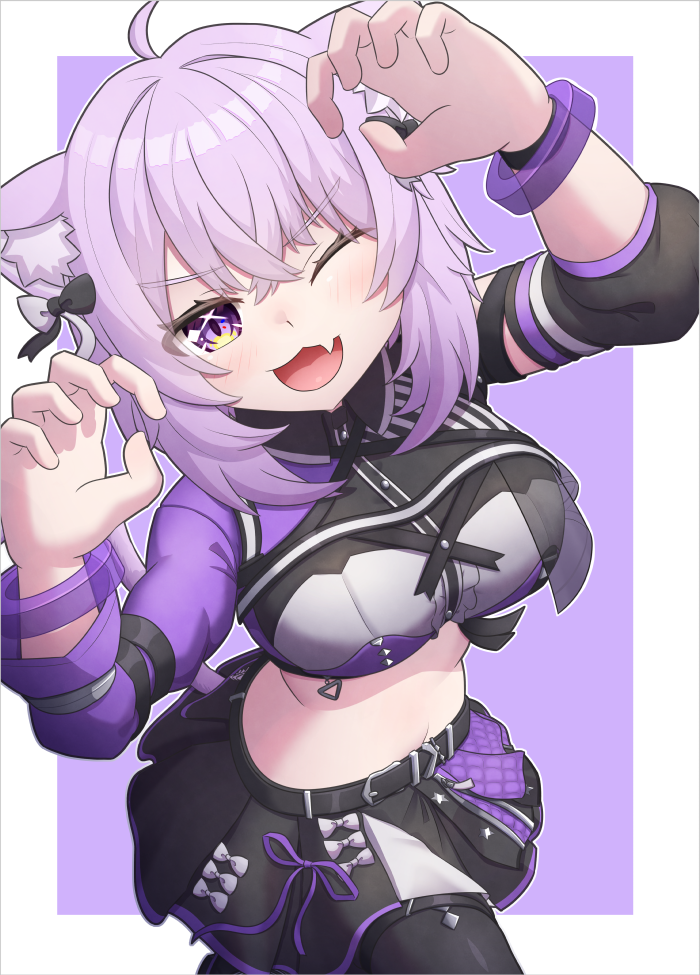 1girl, ahoge, animal_ear_fluff, animal_ears, belt, black_belt, black_skirt, black_thighhighs