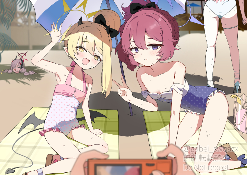 absurdres, armpits, blonde_hair, blue_archive, breasts, character_request, chiaki_(blue_archive), closed_mouth