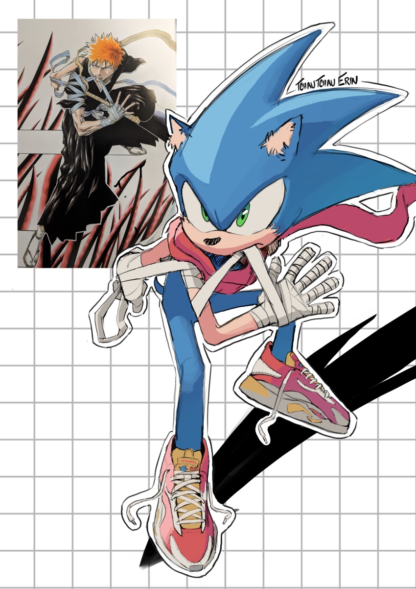 1boy, absurdres, bandaged_hand, bandages, bleach, blue_fur, body_fur, full_body