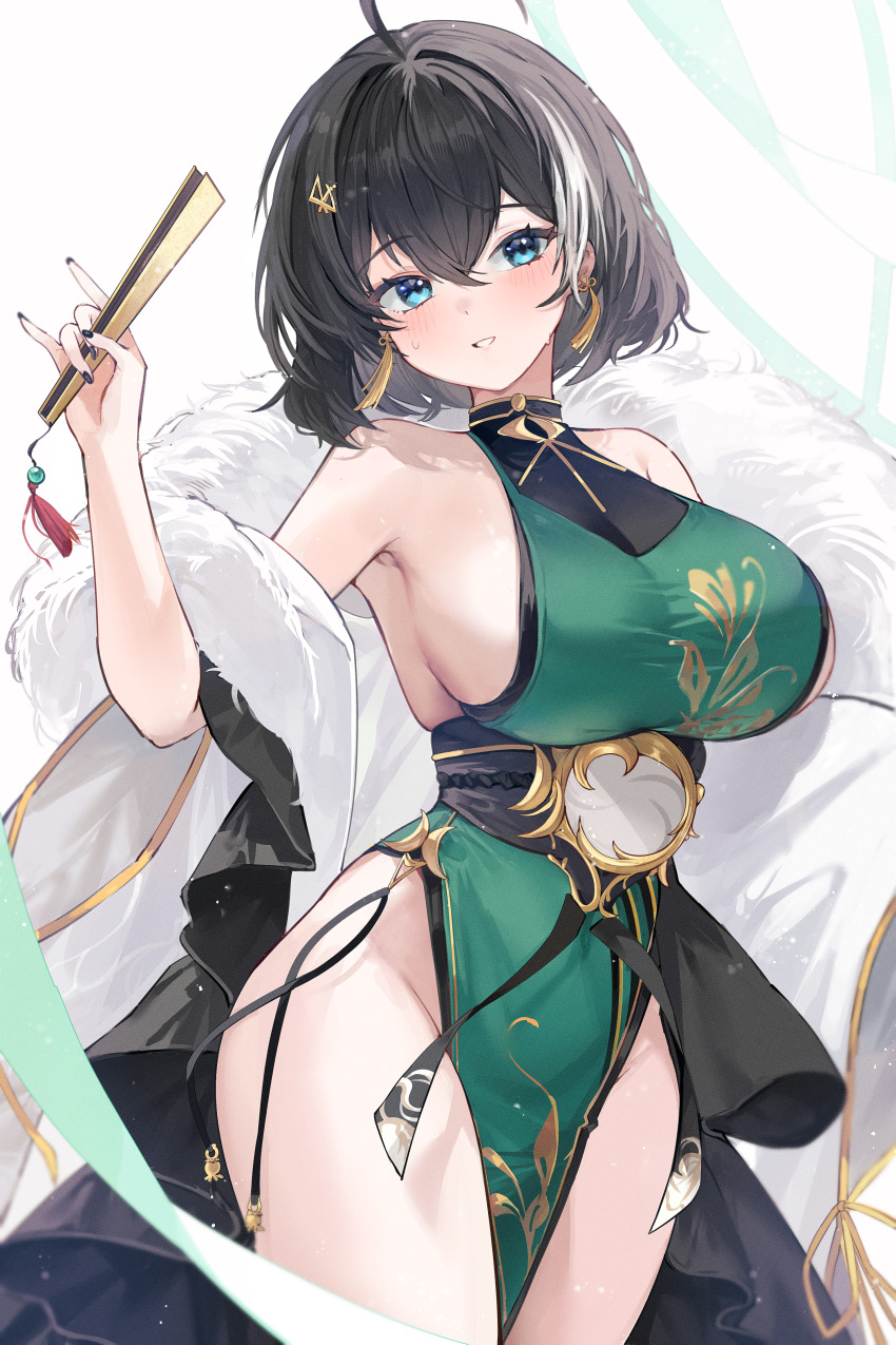 1girl, absurdres, ahoge, armpits, azur_lane, bare_shoulders, black_coat, black_hair