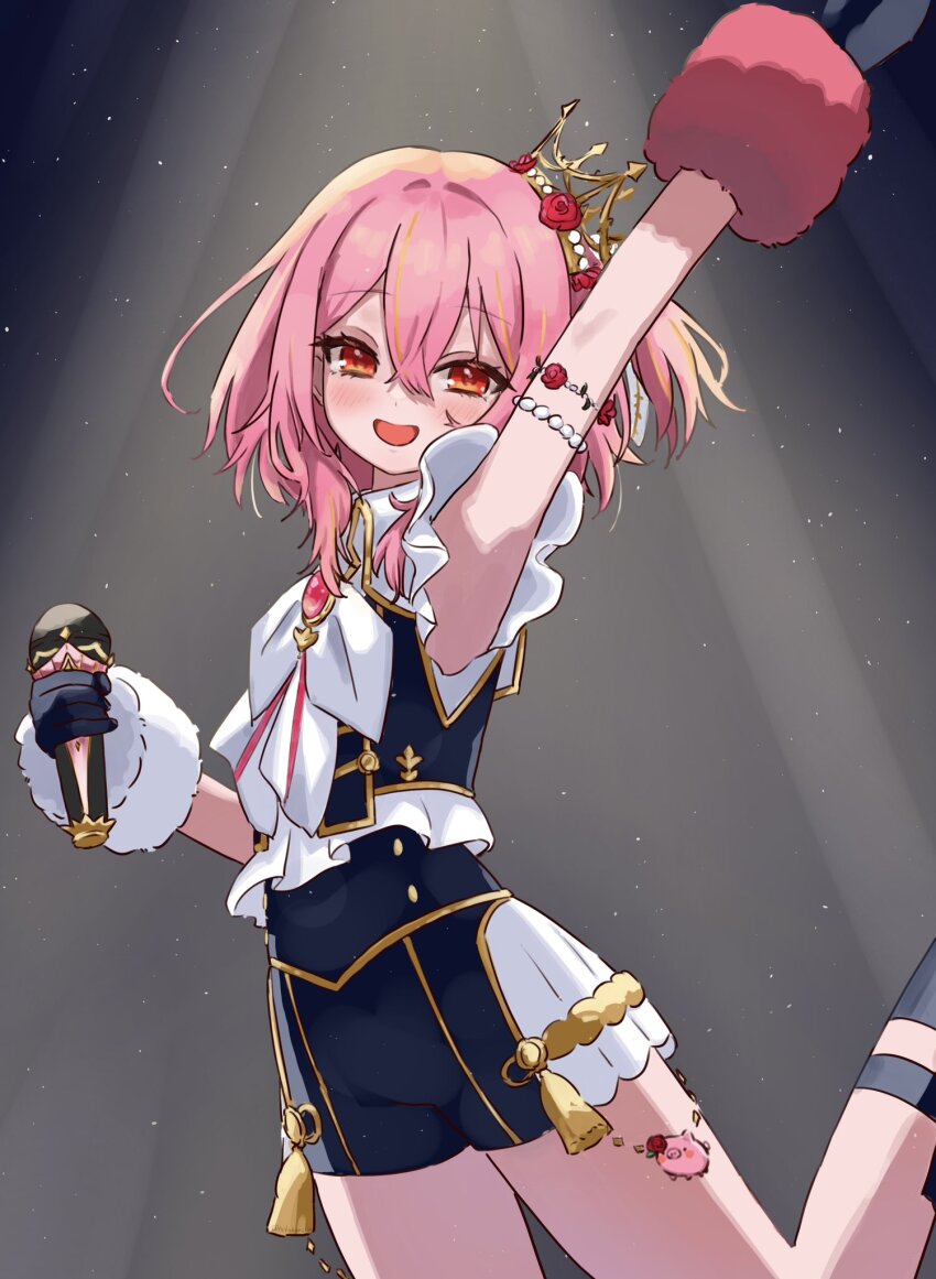 1girl, :d, blush, crown, dot_nose, eisei_neko, hair_between_eyes, highres