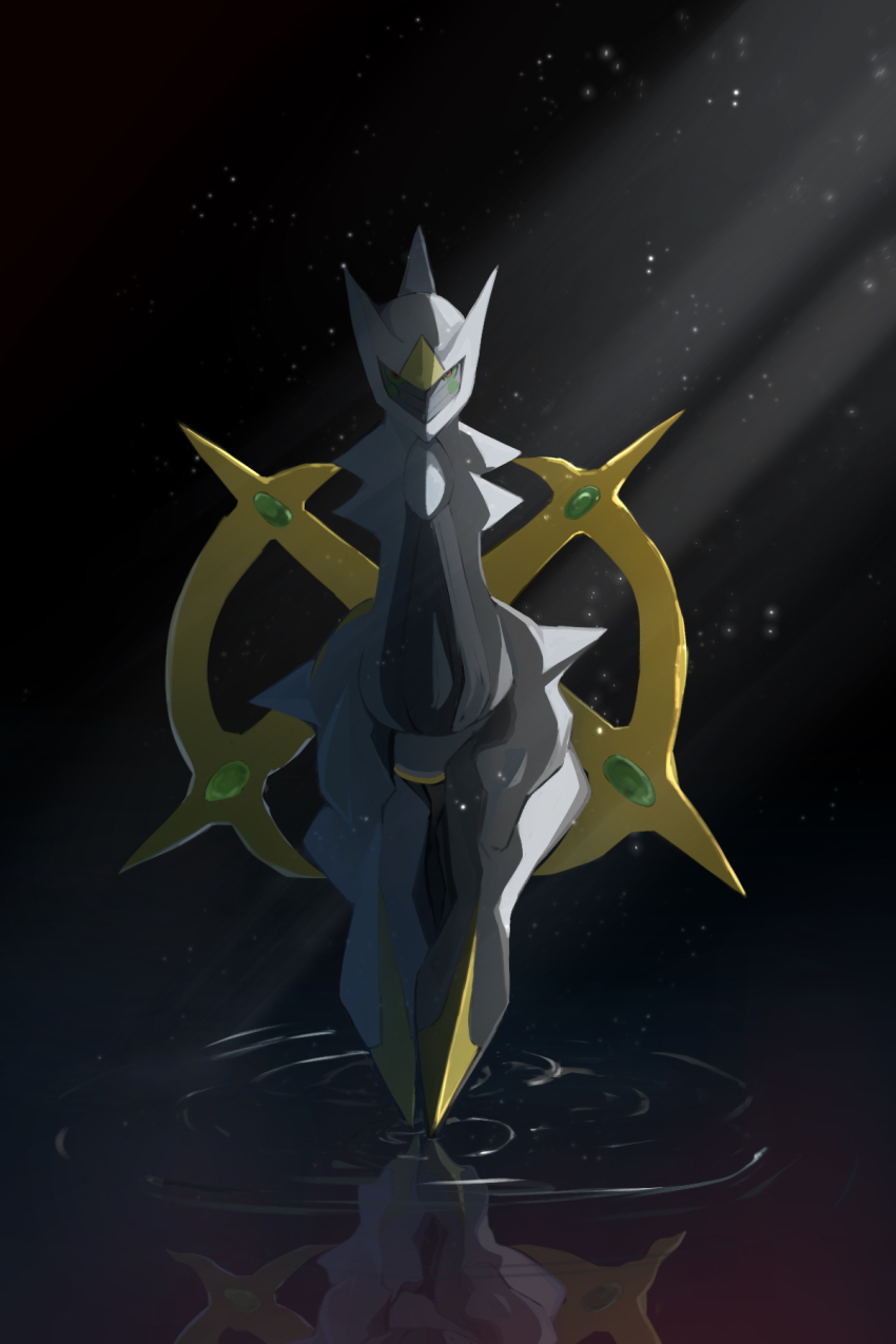arceus, art_eichi, colored_sclera, commentary_request, gem, gen_4_pokemon, green_gem, green_sclera